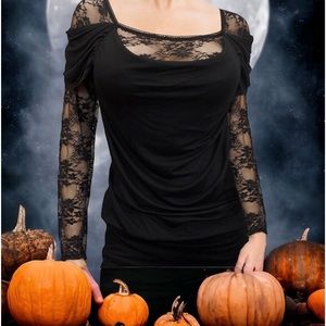 Womens Plus Size 3X Floral Lace Sleeve Top